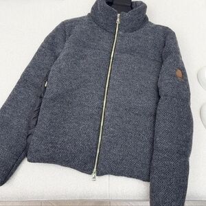 Moncler Grey Knit Puffer Combo Jacket with Gold Zipper
